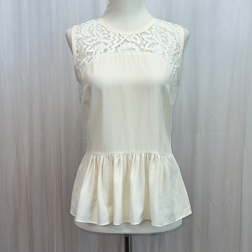 REBECCA TAYLOR silk beige lace sleeveless peplum top